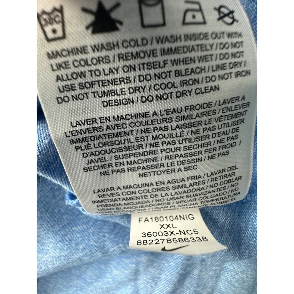 Nike UNC Tar Heels Mens XXL Blue Carolina Athletic Cut T-Shirt FA180104NIG